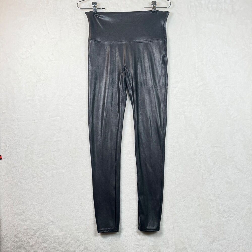 SPANX Faux Leather Leggings Womens L Black High Rise Pull On Skinny 2437